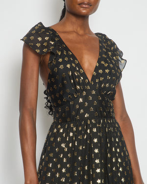 Temperely Black, Gold Metallic Star Print Maxi Tiered Dress Size FR 38 (UK 10)