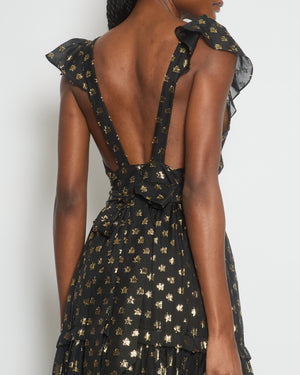 Temperely Black, Gold Metallic Star Print Maxi Tiered Dress Size FR 38 (UK 10)