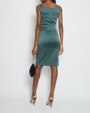 Prada Green Bodycon V-Neck Panelled Strap Dress with Bow Crystal Front Detail Size IT 42 (UK 10)