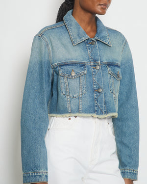 Palm Angels Blue Denim Cropped Jacket with Frayed Edges Size FR 36 (UK 8)