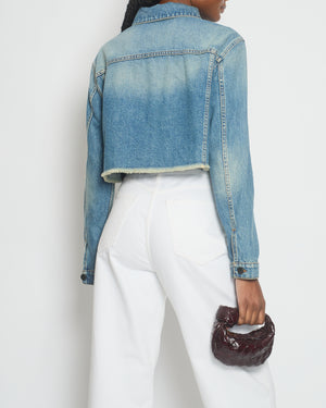 Palm Angels Blue Denim Cropped Jacket with Frayed Edges Size FR 36 (UK 8)