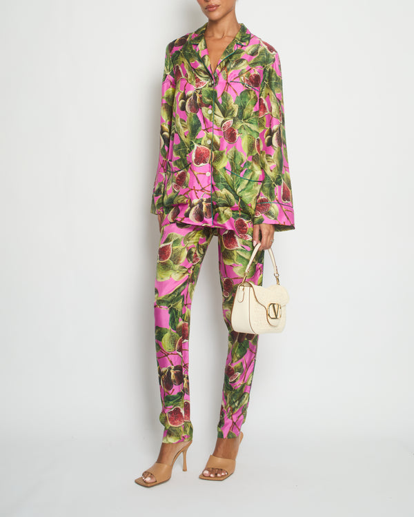 *HOT* Dolce & Gabbana Pink Fig Printed Silk Trousers and Shirt Set Size IT 36/38 (UK 4/6) RRP £2,650