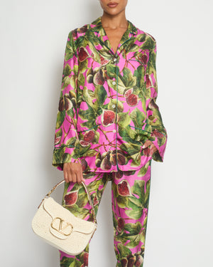 *HOT* Dolce & Gabbana Pink Fig Printed Silk Trousers and Shirt Set Size IT 36/38 (UK 4/6) RRP £2,650