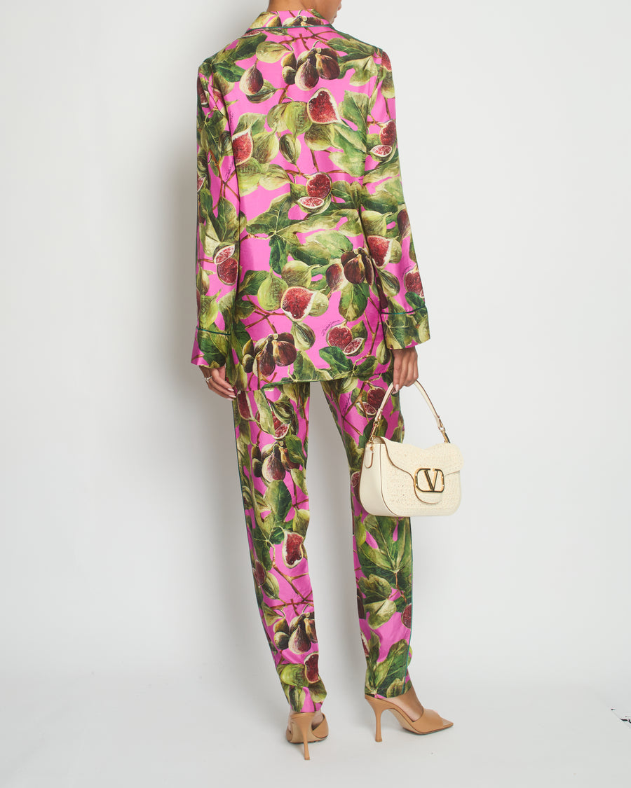 *HOT* Dolce & Gabbana Pink Fig Printed Silk Trousers and Shirt Set Size IT 36/38 (UK 4/6) RRP £2,650