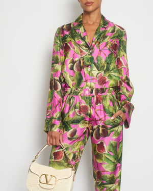 *HOT* Dolce & Gabbana Pink Fig Printed Silk Trousers and Shirt Set Size IT 36/38 (UK 4/6) RRP £2,650