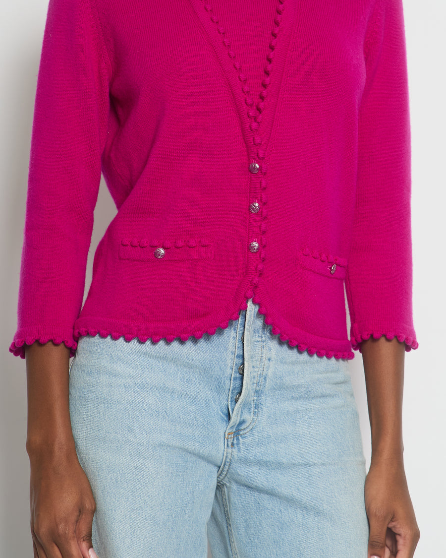 Chanel Fuchsia Long Sleeve Cardigan with Button and Pocket Detail Size FR 40 UK 12)