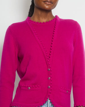 Chanel Fuchsia Long Sleeve Cardigan with Button and Pocket Detail Size FR 40 UK 12)