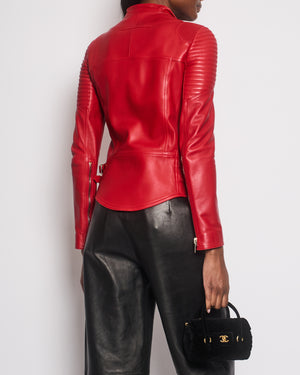 Givenchy Red Lambskin Leather Biker Jacket with Buckle Details Size FR 34 (UK 6)