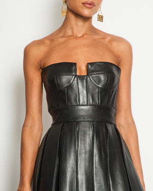 Balmain Black Leather Cut-Out Bustier Pleated Mini Dress Size FR 34/36 (UK 6/8) RRP £3,650