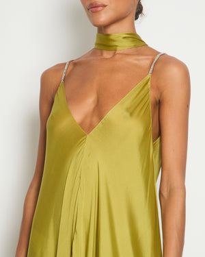 Alexandre Vauthier Sea Weed Green Silk Maxi Dress with Crystal Details FR 36 (UK 8)