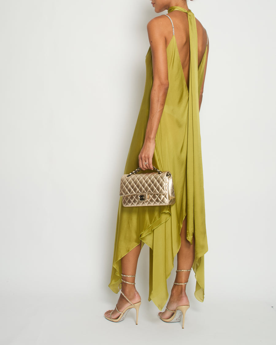 Alexandre Vauthier Sea Weed Green Silk Maxi Dress with Crystal Details FR 36 (UK 8)