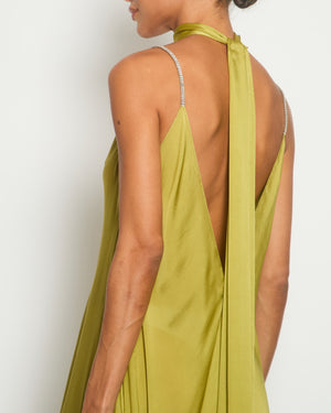 Alexandre Vauthier Sea Weed Green Silk Maxi Dress with Crystal Details FR 36 (UK 8)