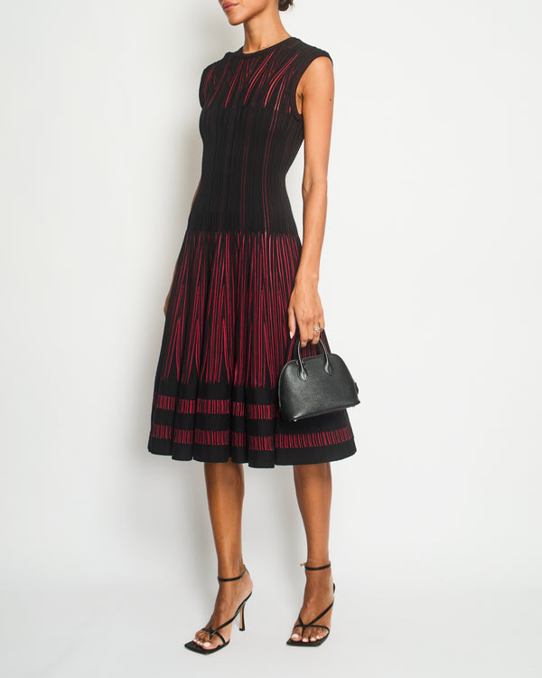 Alaia Black and Red Stripe Knit Sleeveless A-Line Midi Dress with Round Neckline Size IT 40 (UK 8)