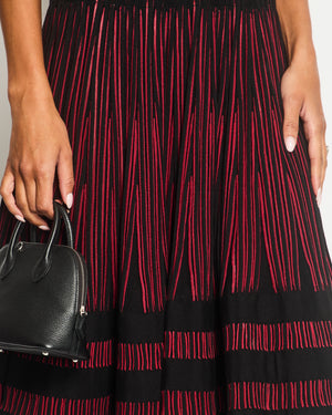 Alaia Black and Red Stripe Knit Sleeveless A-Line Midi Dress with Round Neckline Size IT 40 (UK 8)