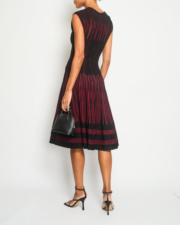 Alaia Black and Red Stripe Knit Sleeveless A-Line Midi Dress with Round Neckline Size IT 40 (UK 8)