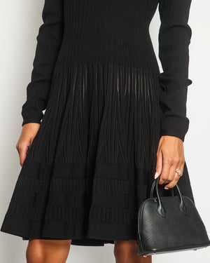 Alaia Black Long Sleeve Rib Knit A-Line Dress with V-Neckline Size IT 40 (UK 8)