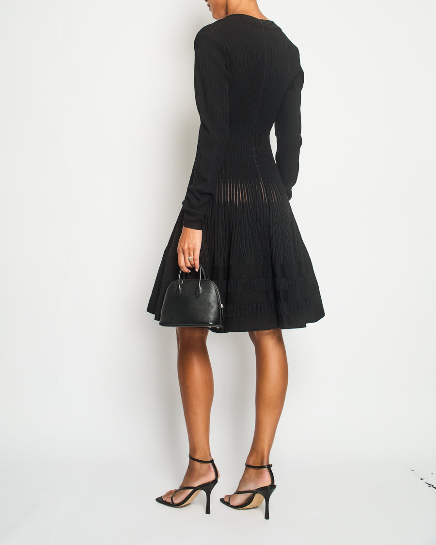 Alaia Black Long Sleeve Rib Knit A-Line Dress with V-Neckline Size IT 40 (UK 8)