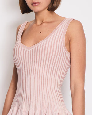 Alaia Pink V-Neck Skater Dress with Shimmer Stripe Detail FR 38 (UK 10)