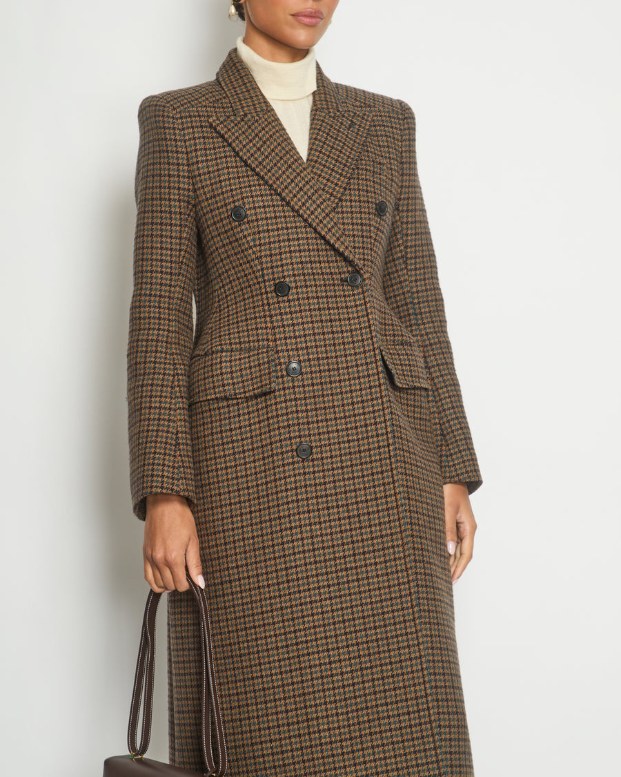 Balenciaga Brown Hourglass Structured Houndstooth Wool Coat FR 36 (UK 8)