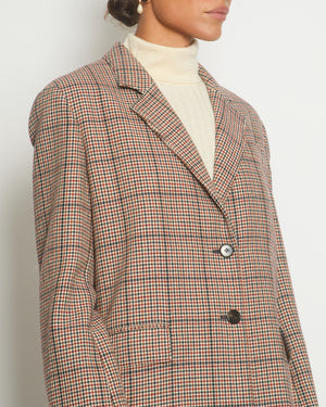 Prada Red Houndstooth Single Breasted Coat with Logo Detail Size IT 40 (UK 8)