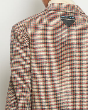 Prada Red Houndstooth Single Breasted Coat with Logo Detail Size IT 40 (UK 8)