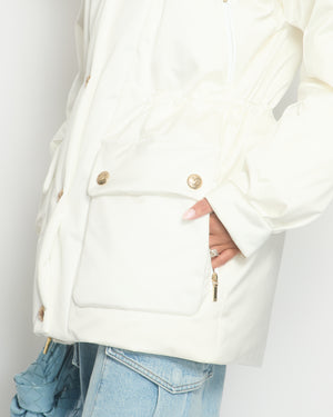 Chanel 22N White Puffer Coat with Tweed Insert and CC Button Detail Detail Size FR 36 (UK 8)