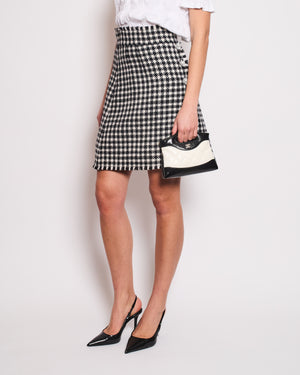 Dolce & Gabbana Black & White Wool Houndstooth Mini Skirt with Zebra Appliqué Size IT 38 (UK 6)