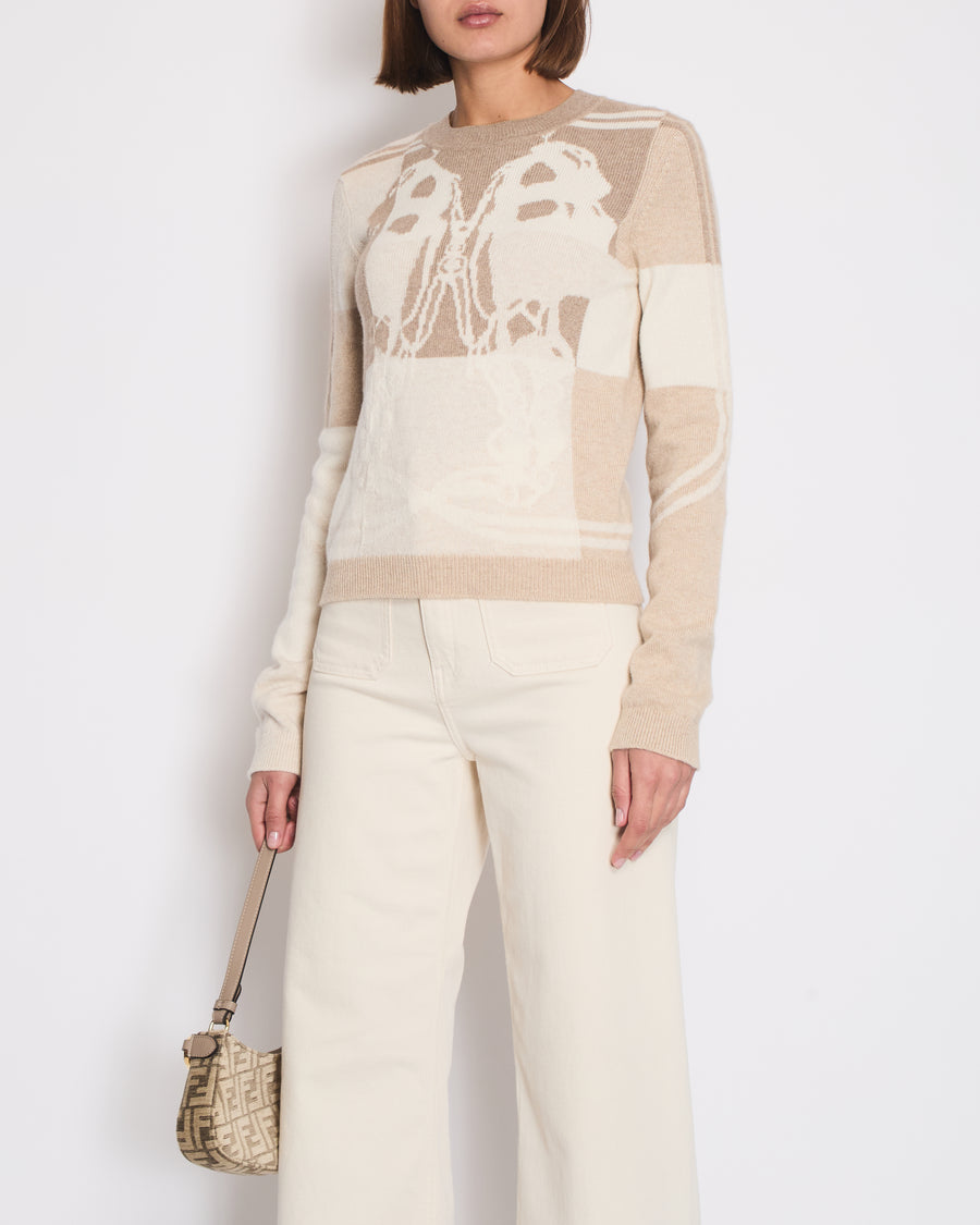 Hermès Brown and Beige Brides De Gala Cashmere Long-Sleeve Jumper Size FR 40 (UK 12) RRP £1,250