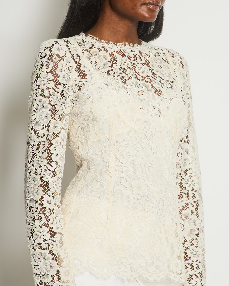 Dolce & Gabbana Cream Lace Long Sleeve Shirt with Silk Slip Detail Size IT 42 (UK 10)