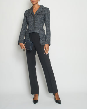 Chanel Navy Cropped Front Button Down Blazer with Lapel Detail FR 38 (UK 10)