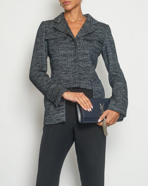 Chanel Navy Cropped Front Button Down Blazer with Lapel Detail FR 38 (UK 10)