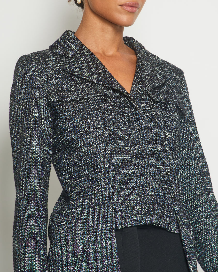 Chanel Navy Cropped Front Button Down Blazer with Lapel Detail FR 38 (UK 10)