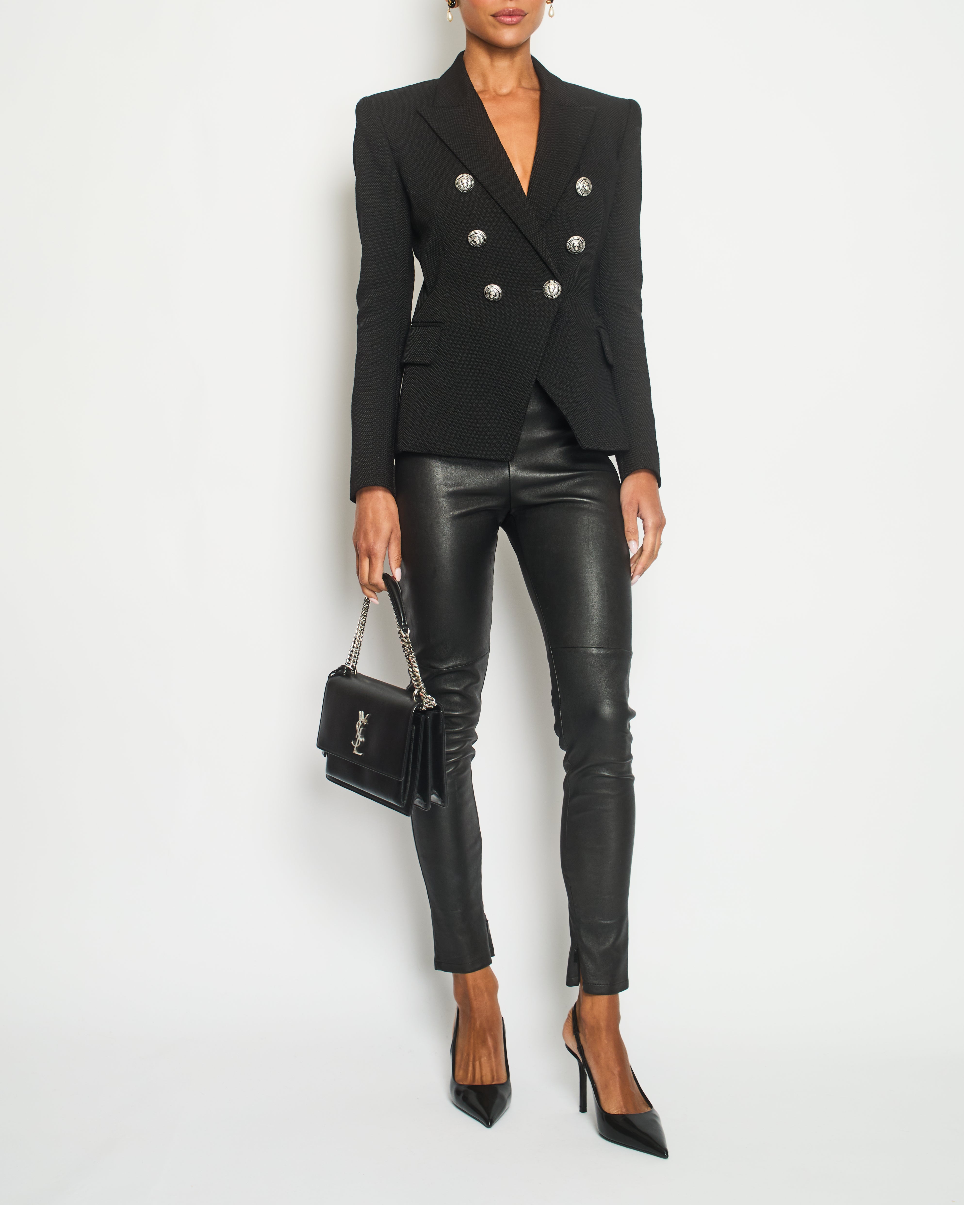 Black blazer with silver buttons hotsell