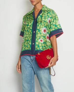 Gucci Green Strawberry Bowling Shirt with Floral Detail Size IT 38 (UK 6)