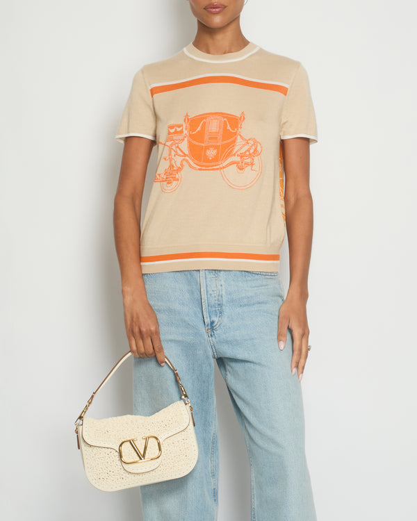 Hermès Beige Carriage T-Shirt with Silk Panel Detail Size FR 36 (UK 8)