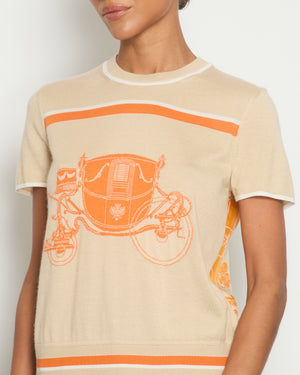 Hermès Beige Carriage T-Shirt with Silk Panel Detail Size FR 36 (UK 8)