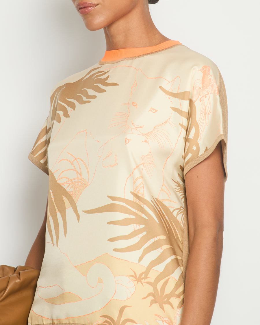 Hermès Beige Jungle of Love Silk T-Shirt Size 38 (UK 10)