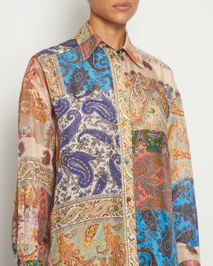 Zimmermann Brown Paisley Print Long Sleeve Shirt Size 1 (UK 10)