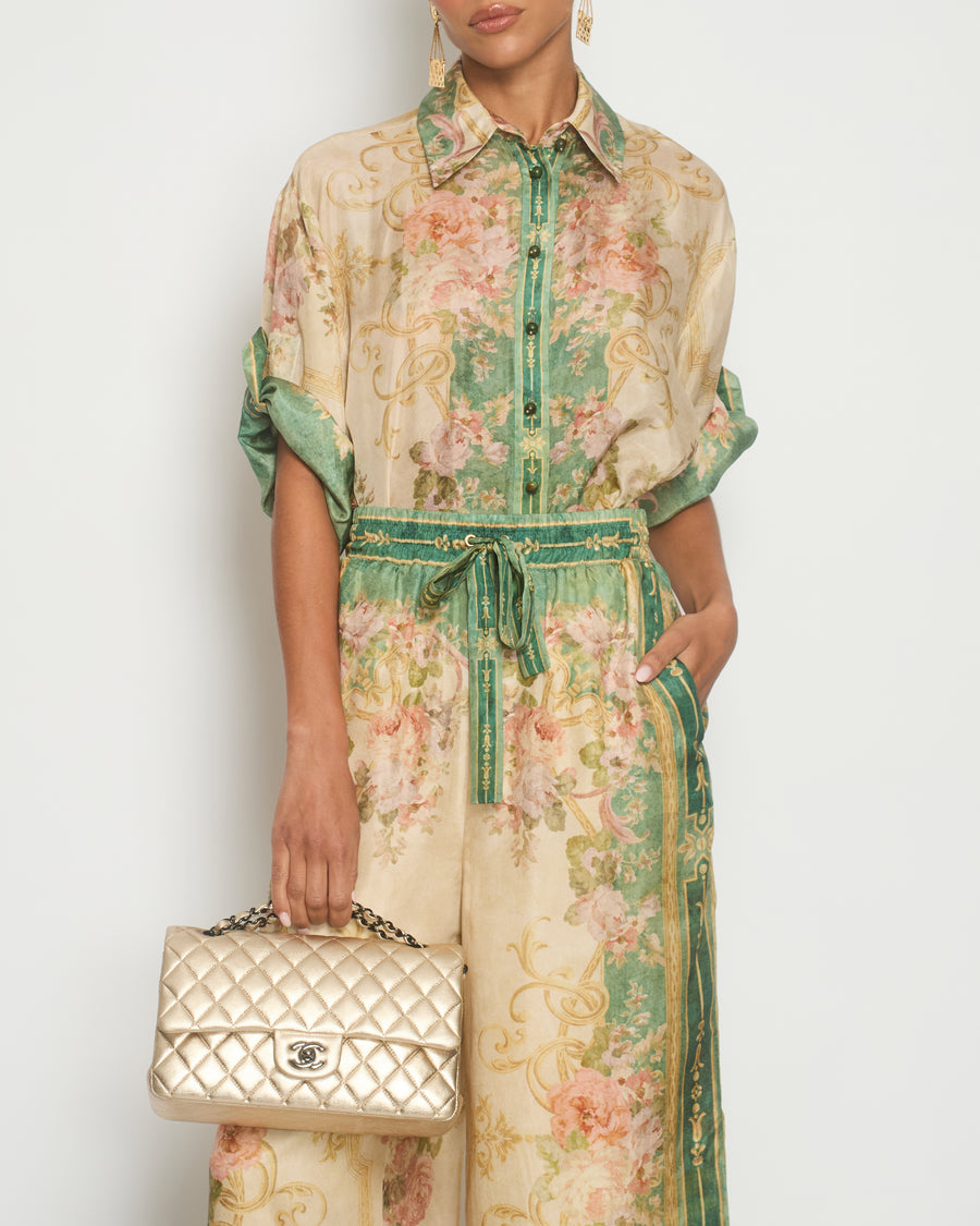 Zimmermann Green Silk Floral Two-Piece Shirt and Trouser Set Size 0 (UK 8)