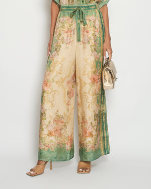 Zimmermann Green Silk Floral Two-Piece Shirt and Trouser Set Size 0 (UK 8)