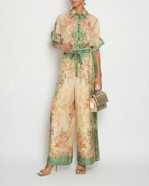 Zimmermann Green Silk Floral Two-Piece Shirt and Trouser Set Size 0 (UK 8)