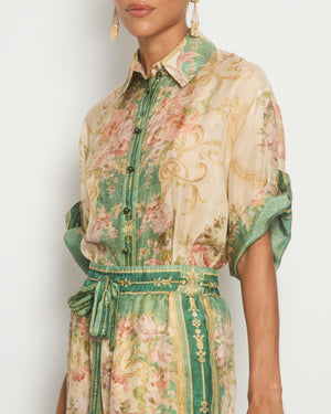 Zimmermann Green Silk Floral Two-Piece Shirt and Trouser Set Size 0 (UK 8)