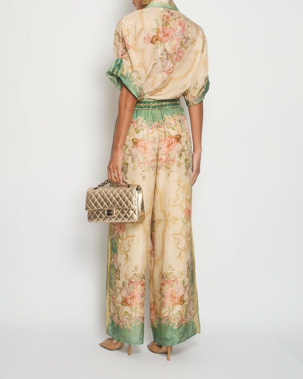 Zimmermann Green Silk Floral Two-Piece Shirt and Trouser Set Size 0 (UK 8)