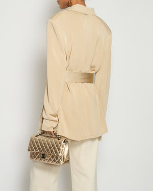 Balmain Beige Longline Belted Jacket with Gold Button Pocket Detail Size FR 46 (UK 18)