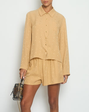 Céline Beige Printed Logo Silk Shirt and Short Set Size (Shirt FR 38 UK 10) (Shorts FR 40 UK 12)