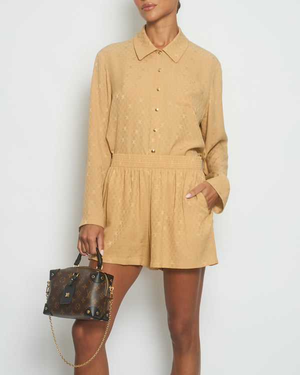 Céline Beige Printed Logo Silk Shirt and Short Set Size (Shirt FR 38 UK 10) (Shorts FR 40 UK 12)