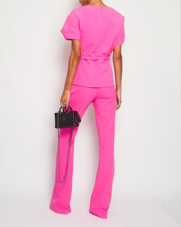 Safiyaa Hot Pink Top and Flared Trouser Set with Belt Size UK 12/18