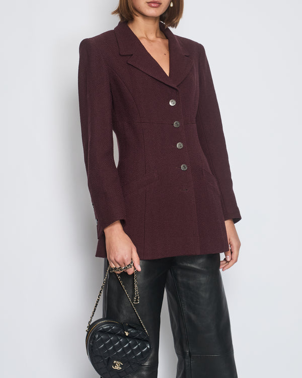 Chanel Vintage 97A Burgundy Wool Jacket with CC Buttons and Pockets Size FR 40 (UK 12)