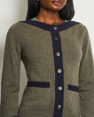 Chanel Grey,Green Button Down Cardigan Green Sleeve Detail and CC Button Detail Size FR 34 (UK 6)