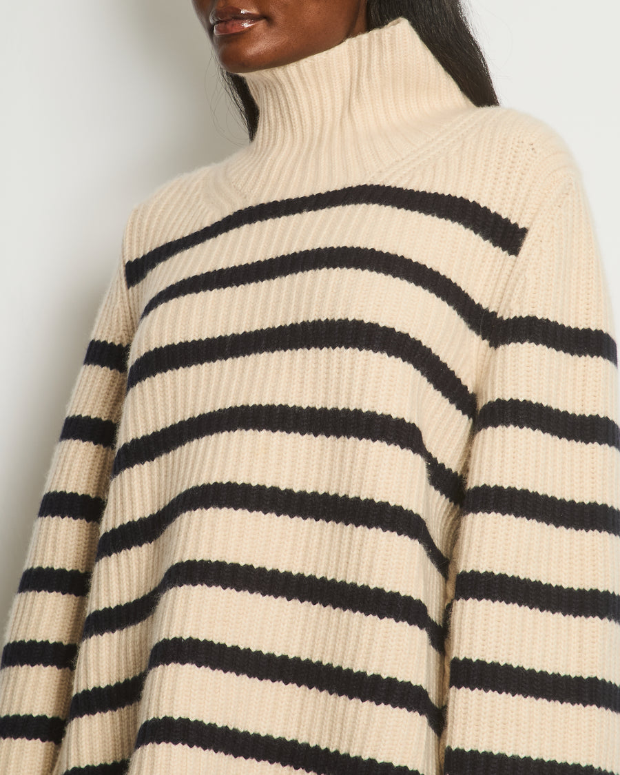 Khaite Ivory Striped High Neck Over-Sized Jumper Size M (UK 10)